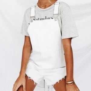 THE CLASSIC SHORTALL white distressed overalls